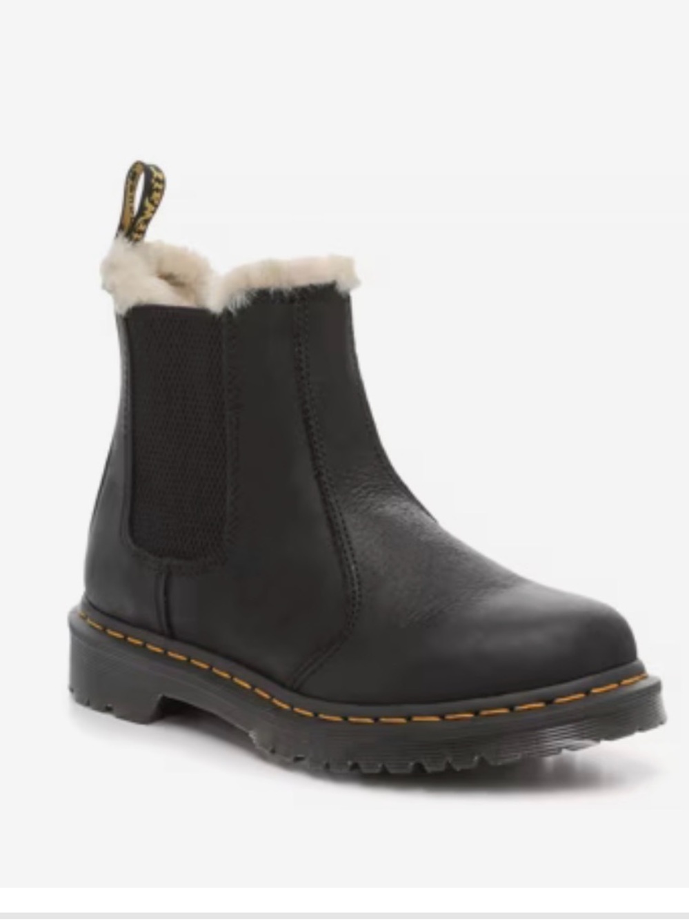 Dr. Martens Black Leather Chelsea Boot with Shearling Cuff